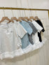 Women Round Neck Lacey Detail Button Down Tops